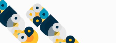 Soyut geometrik şekiller, üst üste binen renkler, modern tasarım. Sarı, deniz mavisi, gri elementler dinamik bileşim oluşturur. Minimalist estetik.