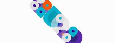 Soyut renkli şekiller örtüşür, dinamik bileşim yaratır. Çemberler, kareler, eğriler hareketi, enerjiyi, oyuncu tasarımı akla getiriyor.