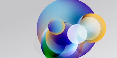 Soyut renkli çemberler çakışıyor, canlı gradyanlar yaratıyor. Yumuşak renkler koyu arkaplana karışır. Modern dijital sanat.