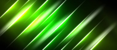 Soyut yeşil çizgiler siyah arkaplan boyunca yayılıyor. Dinamik bileşim fütüristik, enerjik görsel efekt yaratır. Parlaklık şiddetle zıtlaşıyor.