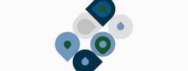 Soyut tasarım, üst üste binen daireler, değişik tonlarda mavi, gri, deniz mavisi. Minimalist kompozisyon, temiz çizgiler, modern estetik..