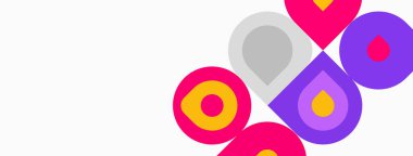 Soyut renkli daireler çakışıyor, dinamik görsel kompozisyon oluşturuyor. Beyaz arka planda parlak renklerin karşıtlığı. Modern tasarım elemanları.