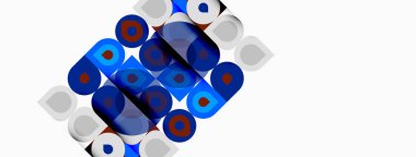 Soyut desenler üst üste binen daireler, mavi, kırmızı renkler. Geometrik şekiller dinamik görsel doku, basit tasarım yaratır.