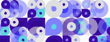 Soyut model. Üst üste binen daireler, değişik tonlarda mor, mavi. Minimalist tasarım, geometrik şekiller modern estetik yaratıyor.