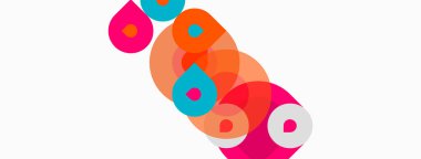 Soyut renkli daireler çakışıyor ve dinamik bileşim oluşturuyor. Beyaz arka planda parlak renklerin karşıtlığı. Modern tasarım ögesi.