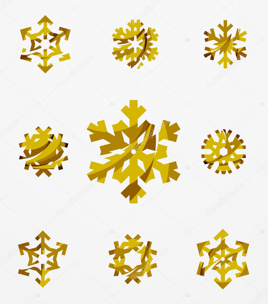 Set of abstract colorful snowflake logo icons, winter concepts, clean modern geometric design. Created with transparent abstract lines