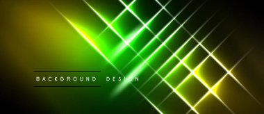 Canlı neon hatları karanlık arka planda kesişiyor. Gradyan gölgeler fütüristik görsel efekt yaratır. Metin arkaplan tasarımı okur.