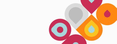 Soyut renkli şekiller çakışıyor. Daireler, kareler, yuvarlak dikdörtgenler dinamik bileşim oluşturur. Yumuşak pastel renkler tasarıma hakim. Minimalist estetik.