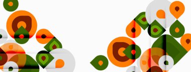 Soyut geometrik şekiller çakışıyor ve canlı bir model oluşturuyor. Turuncu, yeşil, gri tarafsız arkaplan. Modern tasarım ögesi.