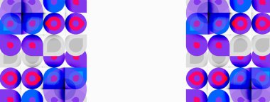 Kalıp tekrarlayan kareler, daireler içeriyor. Mor, mavi, gri renkler tasarımda baskın. Minimalist estetik, geometrik şekiller mevcut.