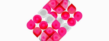 Pembe, gri daireler örtüşüyor ve şebeke kalıbı oluşturuyor. Minimalist tasarım, düz vektör çizimi, modern estetik. Basit kompozisyon.