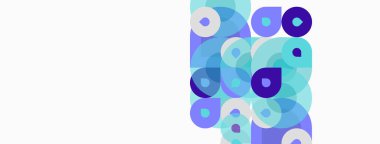 Üst üste binen daireler içeren soyut kompozisyon. Gölgeler açık mavi ile koyu mor arasında değişir. Minimalist tasarım, temiz estetik.