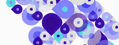 Soyut daireler üst üste binerek katmanlı mor renkler oluşturuyor. Minimalist tasarım, modern estetik, temiz arkaplan.