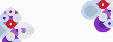 Soyut şekiller, mor renkler, açık arkaplan. Çemberler, dinamik görsel elementler oluşturur. Minimalist tasarım, modern estetik.