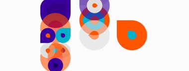 Soyut renkli daireler çakışıyor, dinamik görsel kompozisyon oluşturuyor. Şekiller farklı boyutlarda, renkte, modern estetik sunuyor..