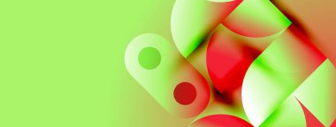 Soyut şekiller harmanlanır, canlı yeşil, kırmızı renkler yaratır. Yumuşak eğimler akışkan hareketi, modern tasarım estetiğini akla getiriyor.