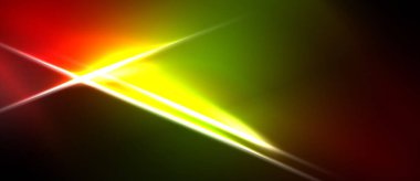 Bright abstract lines intersect. Red, yellow, green hues blend into black background. Dynamic energy radiates from central point.