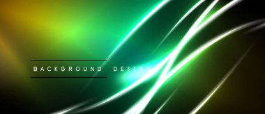 Soyut neon arkaplan. Yeşil, sarı gradyanlar dinamik çizgiler oluşturur, modern tasarım elementleri. Metin arkaplan tasarımı okur.