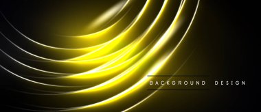 Siyah arkaplan üzerinde soyut sarı çizgiler. Modern tasarım öğesi, dinamik eğriler görsel ilgi yaratır. Basit, zarif bir sunum..