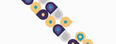 Soyut şekiller, daireler, kareler, mor, sarı renkler. Çapraz düzenleme eğlenceli görsel desen yaratır. Minimalist tasarım.