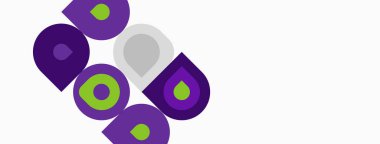 Mor, yeşil, gri harfler PCD. Harfler çakışıyor, dinamik görsel kompozisyon oluşturuyor. Basit tasarım, temiz arkaplan.