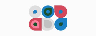 Renkli daireler düzenlenmiş. Basit geometrik şekiller, modern tasarım, düz çizimler. Parlak renkler görsel ilgi yaratır.