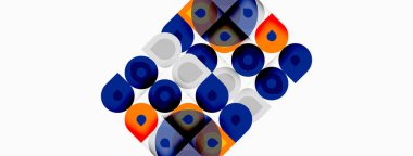 Soyut şablon, dinamik görsel doku oluşturan renkli örtüşen daireler içerir. Şekiller eğik, açılı bileşim oluşturur.