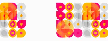 Geometrik şekiller tekrar eder, canlı desenler yaratır. Pembe, turuncu, gümüş renkler tasarımda baskın. Minimalist estetik, modern tarz.