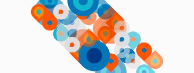 Üst üste binen daireler, farklı boyutlarda, turuncu ve mavi renklerde soyut kompozisyon. Minimalist tasarım, temiz çizgiler, modern estetik..