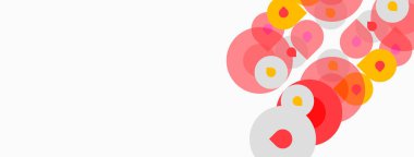 Üst üste binen daireler, çeşitli boyutlarda, pembeler, sarılar, beyazlar içeren soyut bir kompozisyon. Minimalist tasarım, temiz arkaplan, modern estetik.