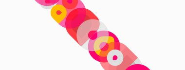 Soyut daireler örtüşüyor, parlak pembe, sarı renkler yaratıyor. Çapraz bileşim, basit şekiller, mevcut modern tasarım elementleri.