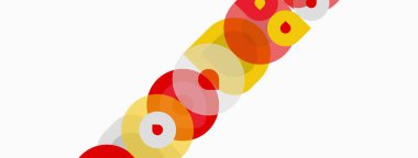 Soyut daireler örtüşüyor, canlı renk kalıpları yaratıyor. Sıcak tonlar kompozisyona hakim. Hareketi ve enerjiyi akla getiriyor. Basit şekiller, modern tasarım..