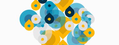 Üst üste binen dairelerin yer aldığı soyut kompozisyon, sarı ve mavi renkler baskın. Minimalist tasarım, temiz estetik, modern his.