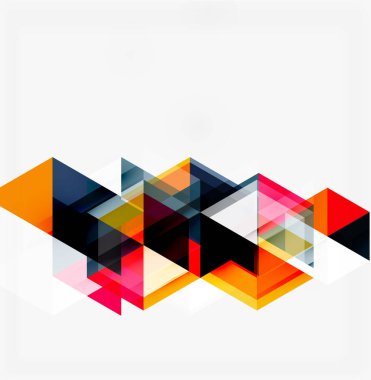 Soyut geometrik şekiller örtüşür, dinamik bileşim yaratır. Parlak renkler daha koyu tonlarla tezat oluşturur. Modern tasarım ögesi.