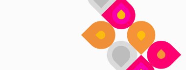 Soyut tasarım renkli damlacık şekilleri içerir. Pembe, turuncu, gri elementler dinamik bileşim oluşturur. Minimalist estetik, temiz arkaplan.