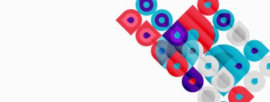 Soyut renkli yuvarlak kareler beyaz arkaplanla örtüşüyor. Modern tasarım, canlı renkler dinamik görsel efekt yaratır.