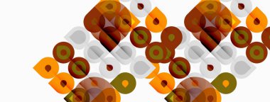 Soyut geometrik desen. Çemberler, kareler, dikdörtgenler örtüşüyor ve dokulu görsel efekt yaratıyor. Sıcak toprak tonları kompozisyona hakim..