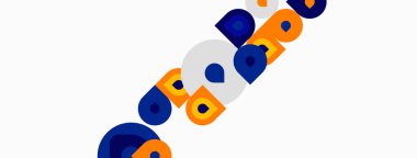 Soyut renkli şekiller, daireler, noktalar. Modern tasarım, basit kompozisyon, beyaz arka plan. Geometrik desenler, oyuncu estetik.