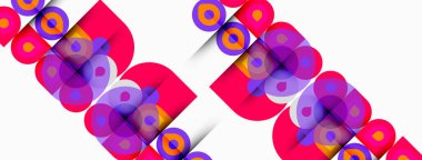 Soyut geometrik desen. Pembe, mor daireler, dinamik görsel doku oluşturur. Modern tasarım ögesi.