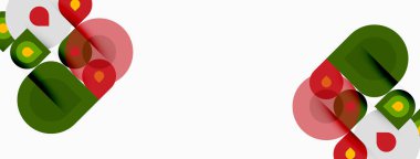 Soyut geometrik şekiller, yeşil, kırmızı, pembe, sarı. Basit tasarım, tekrarlayan model, beyaz arkaplan. Minimalist stil.