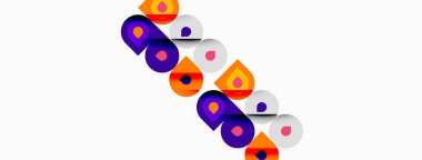 Renkli soyut şekiller çapraz olarak tekrarlanır. Mor, turuncu, deniz mavisi egemen tasarım. Minimalist estetik, basit geometri sunumu.