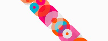 Soyut renkli çemberler çaprazlama kesişiyor. Parlak renkler dinamik görsel desen yaratır. Basit şekiller, modern tasarım..