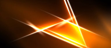 Parlak turuncu çizgiler kesişiyor, karanlık arka plana karşı dinamik üçgen şekiller oluşturuyor. Yoğun parlaklık merkezi noktadan yayılır.