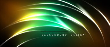 Soyut neon çizgileri dinamik, koyu arkaplan üzerinde parlayan kıvrımlar yaratır. Dijital projeler için modern tasarım ögesi.