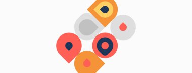 Soyut tasarım renkli daireler, kareler, üst üste binen şekiller içerir. Sıcak tonlu minimalist estetik, basit geometri. Modern, eğlenceli kompozisyon.