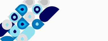 Soyut geometrik şekiller, değişik tonlarda mavi, açık gri. Minimalist tasarım, temiz çizgiler, modern estetik. Kompozisyon tekrarlamayı, dengeyi vurgular.