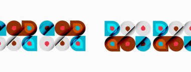 Retro desen tekrarlanan blokları içerir. Bloklar daireler, kareler, dikdörtgenler, canlı renkler içerir. Tasarım, orta yüzyıl modern estetiğini çağrıştırıyor..