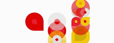 Üst üste binen daireler içeren soyut kompozisyon. Sıcak renkler baskın, dinamik görsel ilgi yaratıyor. Minimalist tasarım, basit şekiller.