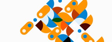 Soyut geometrik şekiller, turuncu, mavi, kahverengi tonlar. Minimalist tasarım, modern estetik, basit kompozisyon. Temiz çizgiler, düz çizimler..