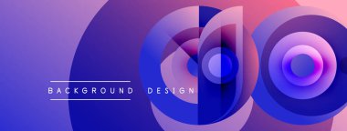 Soyut tasarım, üst üste binen daireler, canlı mor renkler, değişken etkiler. Metin arka plan tasarımı okur. Modern, dinamik kompozisyon.